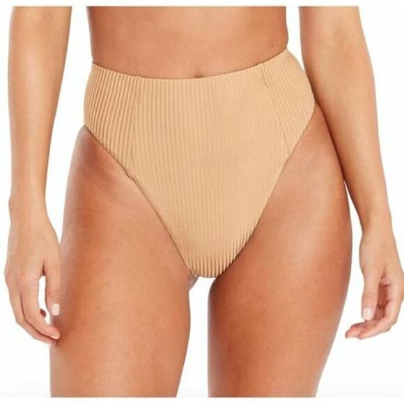 NWT Vitamin A Sienna High-Waist Full Cut Bikini Bottom Camel Womens Size Large - Picture 1 of 9